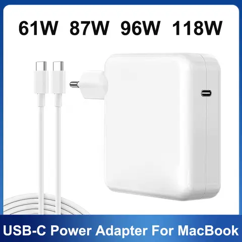 61W 87W 96W 118W USB-C Laptop Power Adapter Type-C PD Charger For Macbook 13 15-inch A1706 A1707 A1708 A1534 A1719 A214 iPad Pro