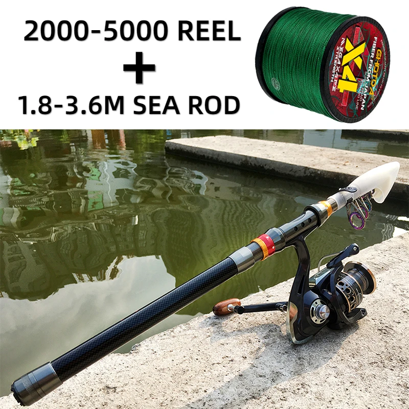 

1.8-3.6m Sea Fishing Rod Set Telescopic Carbon Pole EVA Handle with 5.2:1 High Speed Spinning Reel Max 3-8kg Pesca for Beginners