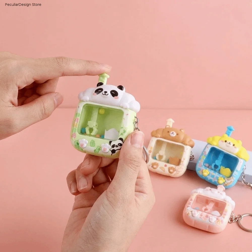 Creative Plastic Catching Ball Machine Keychain Little Panda Cartoon Tiny Arcade Games Pendant Cute Funny Stress Reliever Gifts