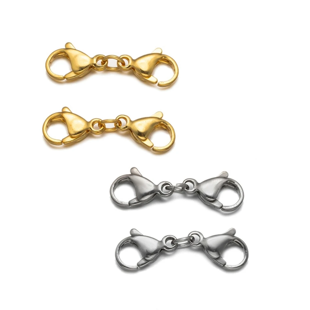 5/10Sets Stainless Steel Gold Double Lobster Clasp Extender Necklace Connector Bracelet Extension for DIY Jewelry Making Supply