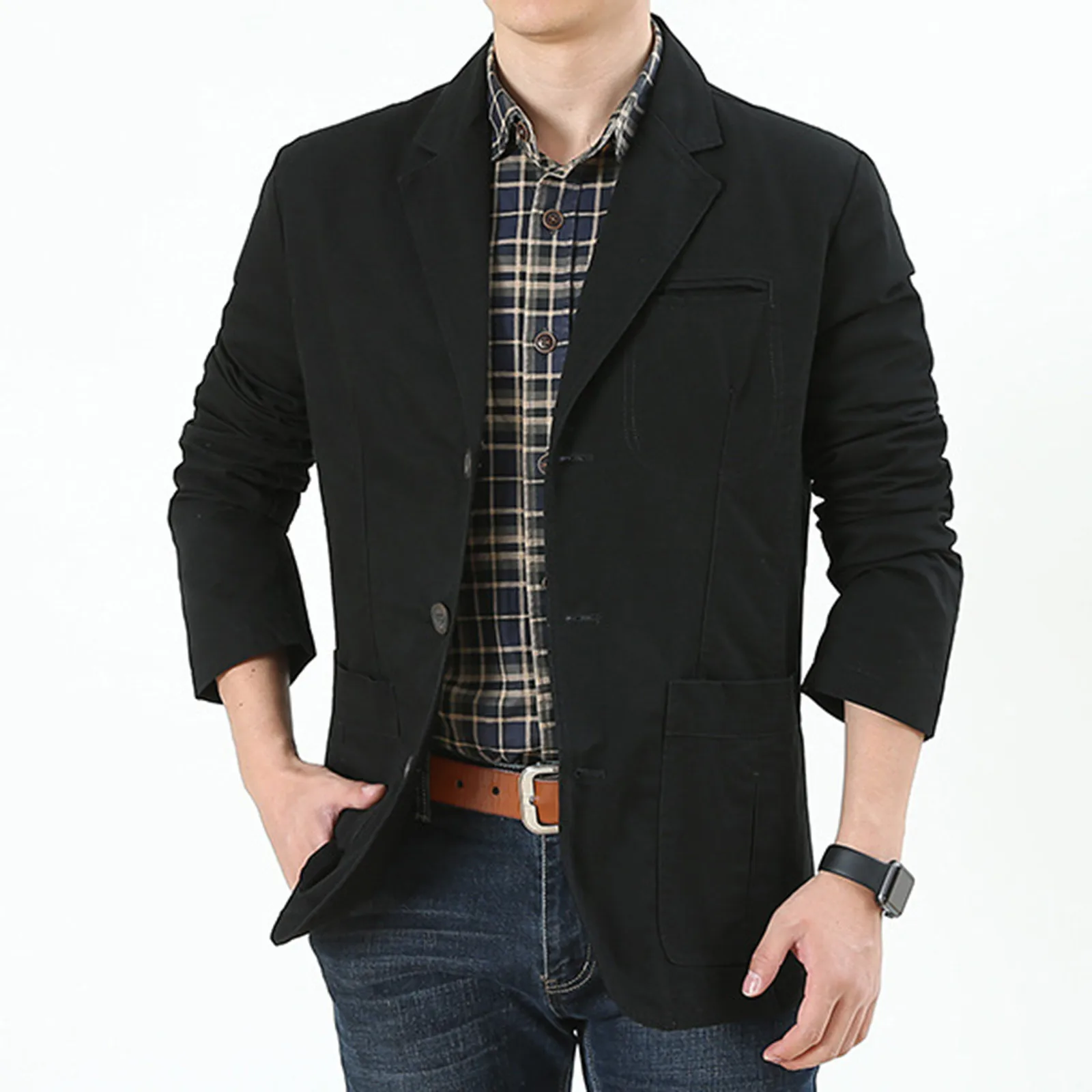 Spring And Autumn New Business Casual Slim Pure Color Jacket Cotton Denim Jacket High Quality Large Size Suit Jacket