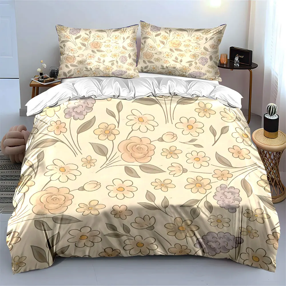 Floral and leaf hand-drawn pattern Print Soft Comfortable Duvet Cover Bedding Set Included 1*Duvet Cover  2*Pillowcases
