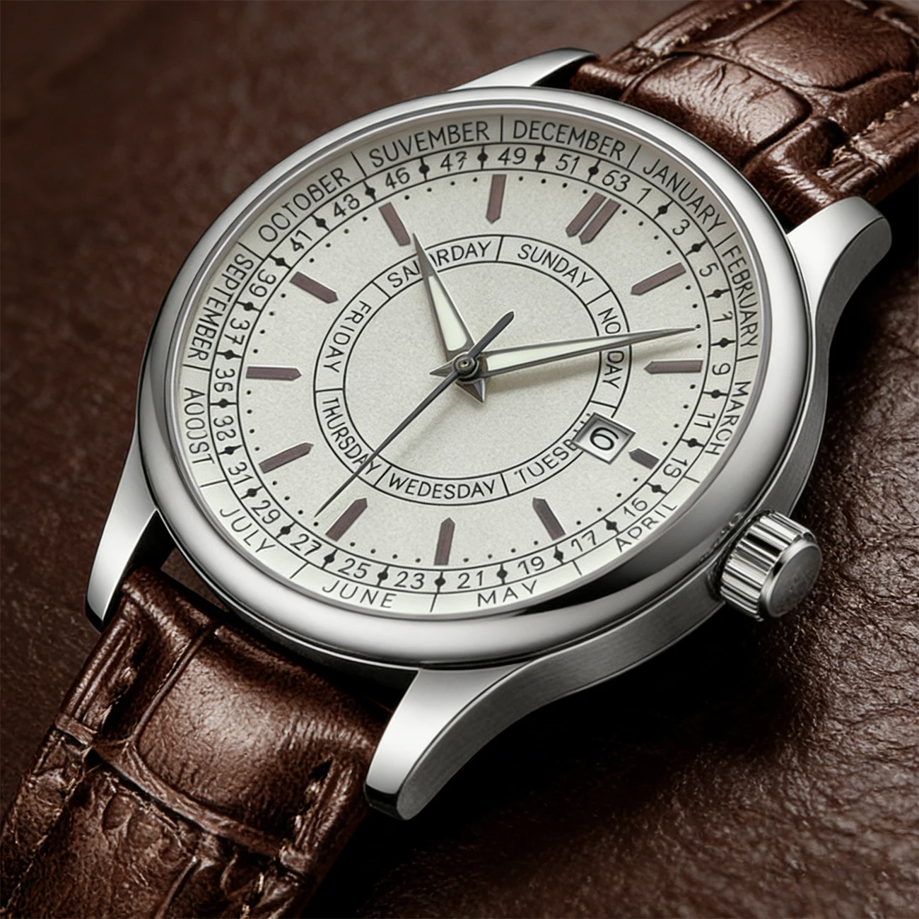 

Элегантные и роскошные мужские кварцевые часы для бизнеса, с календарем, водонепроницаемым корпусом из сплава и кожаным ремешком.