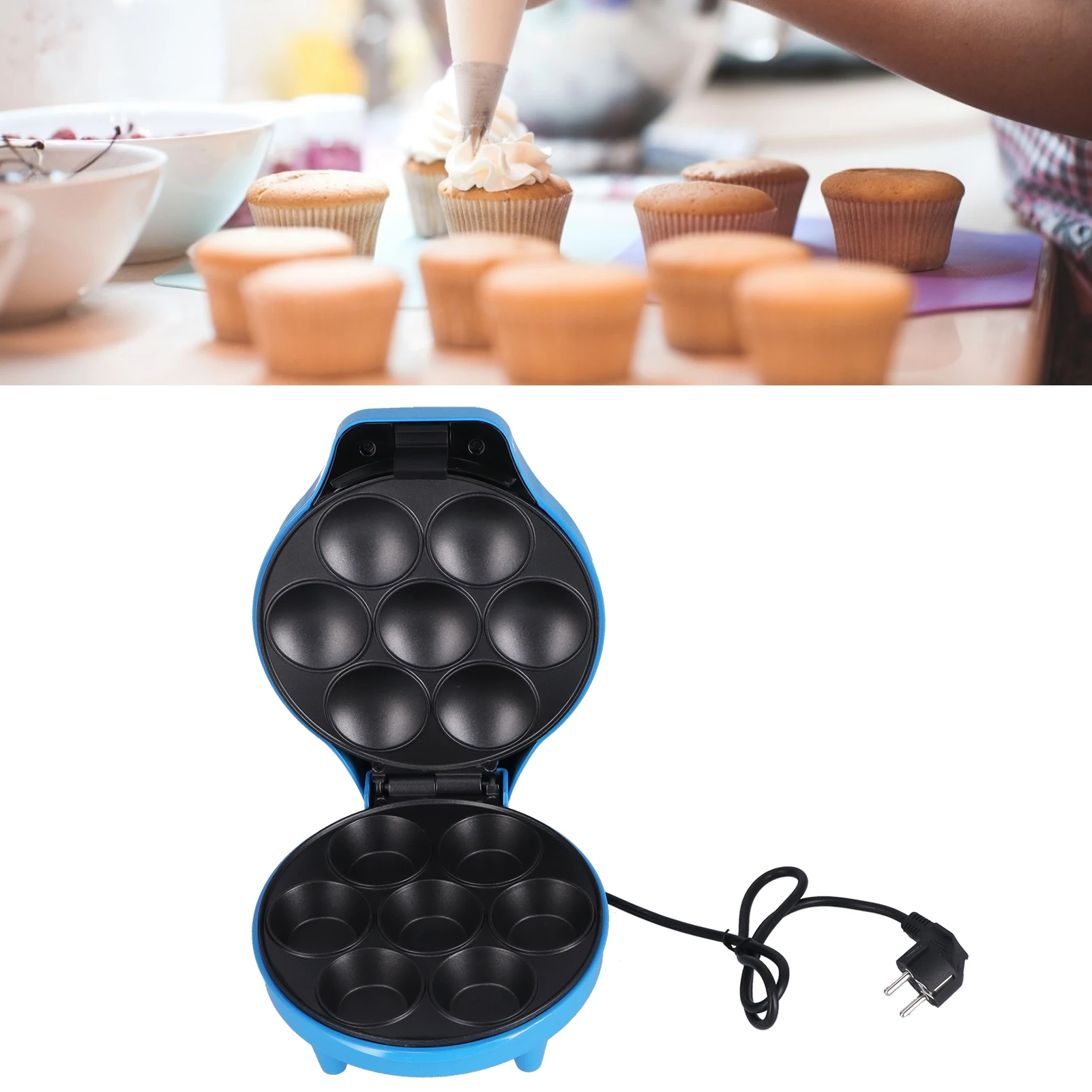 Máquina multifunción para hacer desayuno, máquina para hacer rosquillas de 7 agujeros, taza calefactora de doble cara, fabricante de pasteles, 1200W