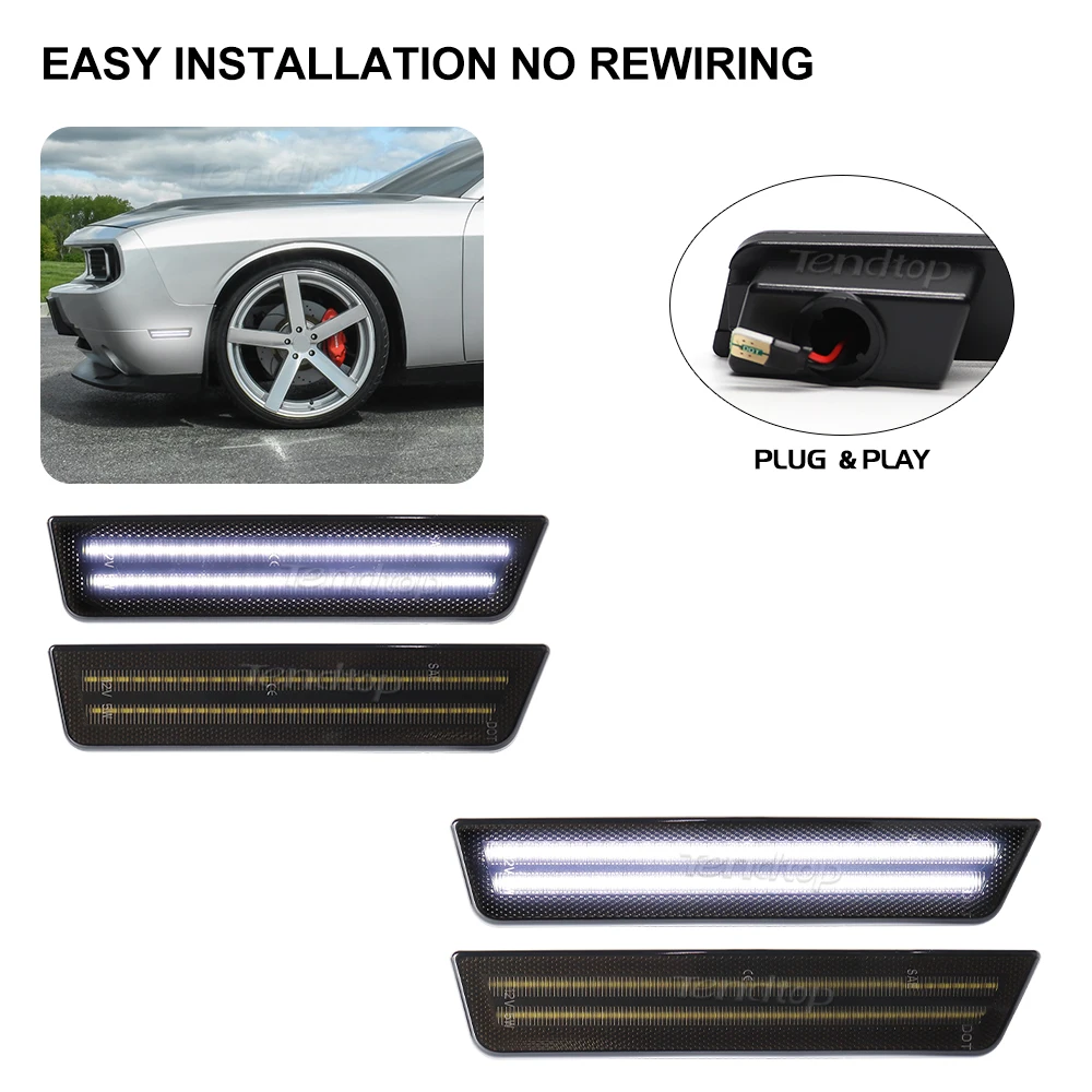 4pcs White LED Car Front Rear  Fender Bumper Side Marker Light For Dodge Challenger 2008 2009 2010 2011 2012 2013 2014