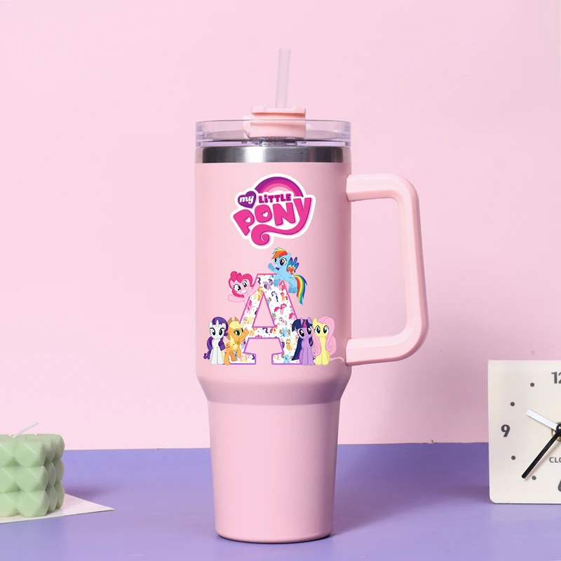 Termo My Little Ponys para niñas, botella de agua con letras de unicornio de Anime A-Z, taza de vacío de gran capacidad para invierno, regalo de cumpleaños para niños