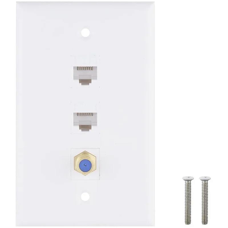 A64K 6X Ethernet Coax Wall Plate,2 Port Cat6 RJ45 Keystone 1 Port F Type Connector Coax Keystone Female To Female Wall Plate