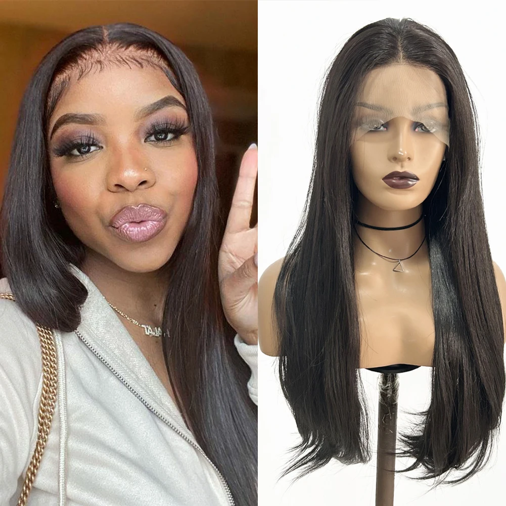 

AIMEYA Dark Brown Frontal Wig Lace Front Natural Wave Lace Wigs Synthetic Lace Front Wigs Synthetic Hair Wigs For Women Cosplay