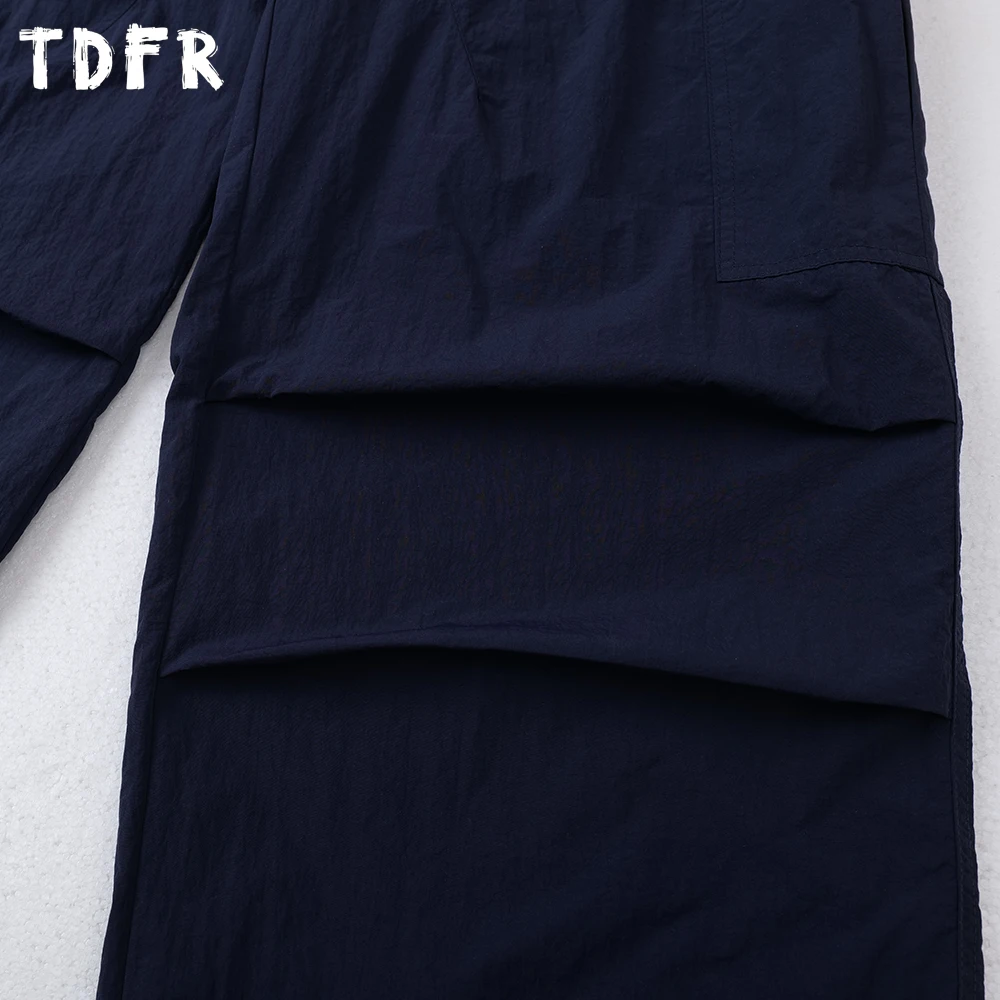 ソリッドカラーカーゴパンツメンズポケットプリーツサファリスタイルストレートだぶだぶジョガーパンツ男のズボン