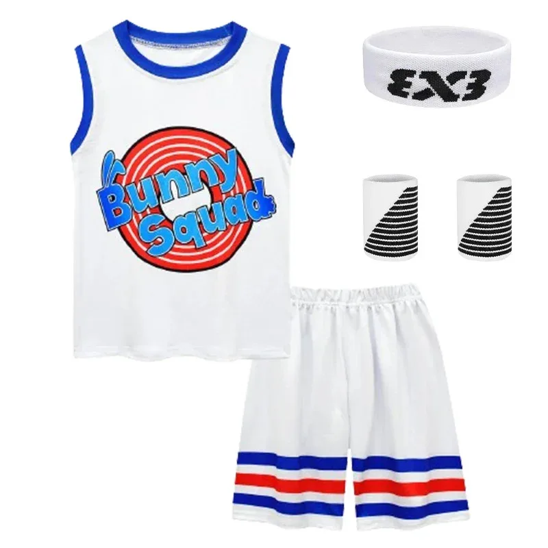 Set Jersey Basket Pasukan Tune 2 Space Jam Anak Laki-laki & Perempuan Anime 72th-Rompi Cosplay Olahraga Anak-anak & Celana Pendek Pakaian Olahraga Unifo