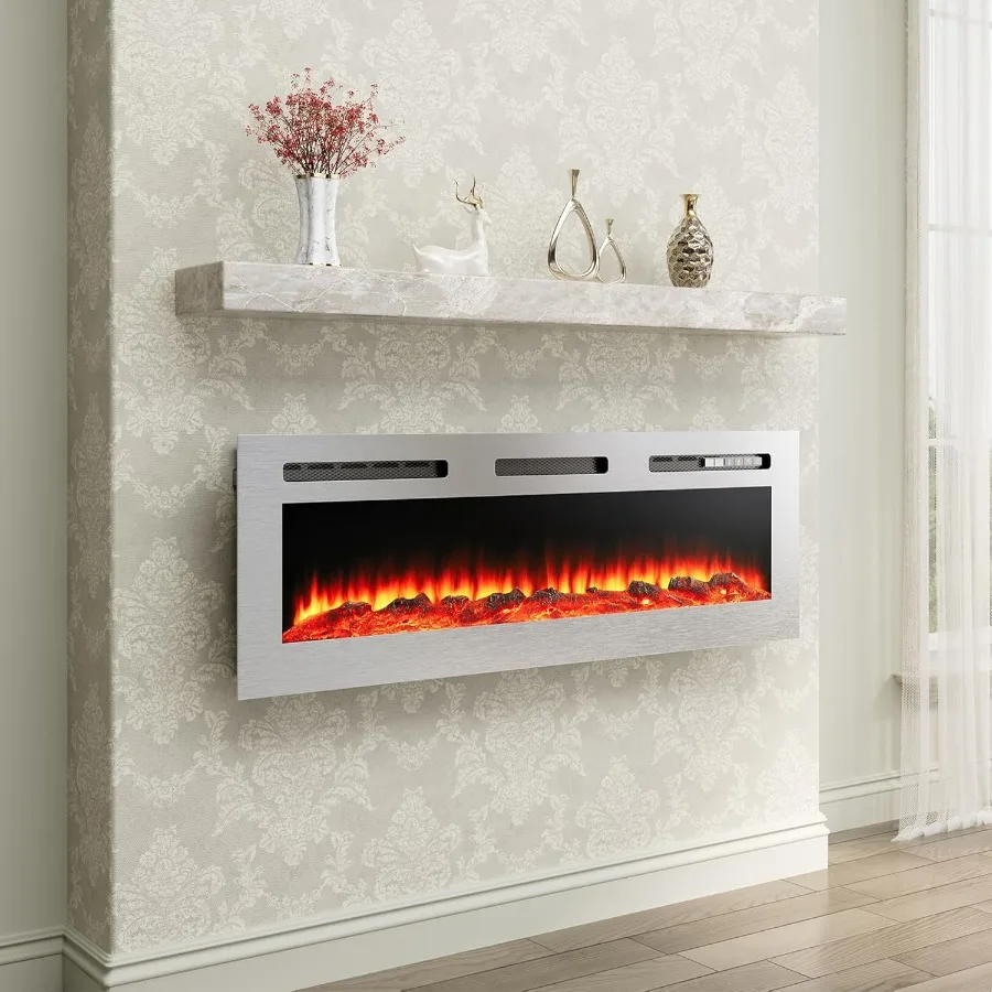 Camino elettrico in acciaio inossidabile Luoghi antincendio da 50 pollici Inserti per caminetto elettrico Camino elettrico da incasso e a parete