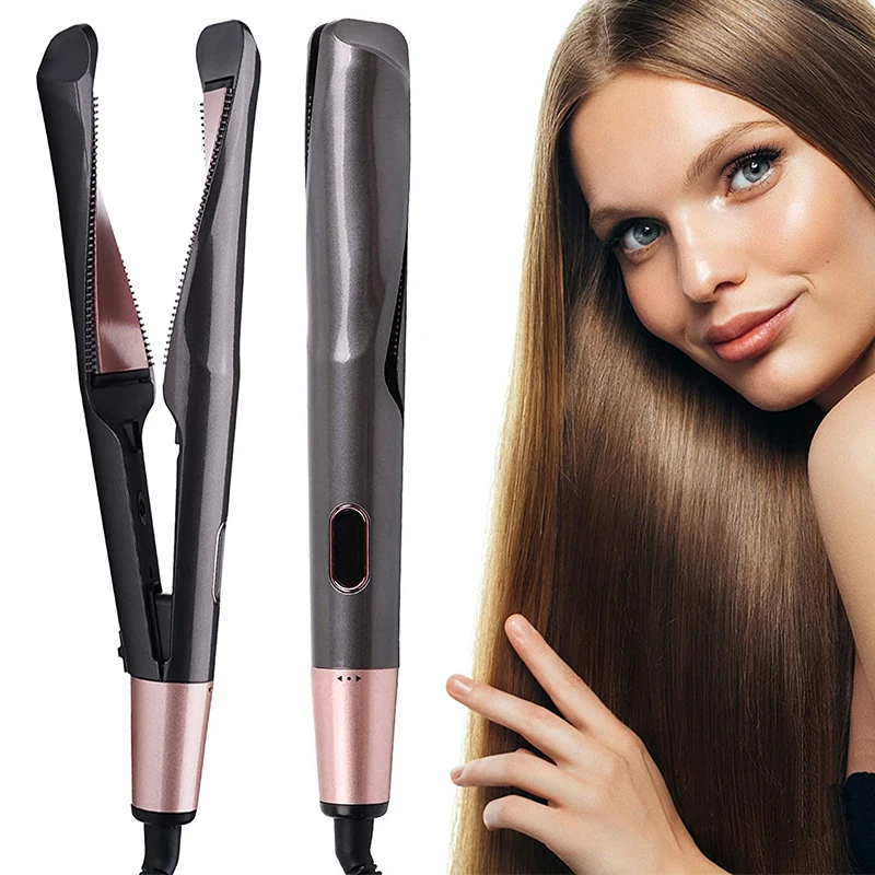 

2-in-1 Ceramic Hair Straightener and Flat Iron Electric 450F Fast Heating LCD Display Bling Bling Style