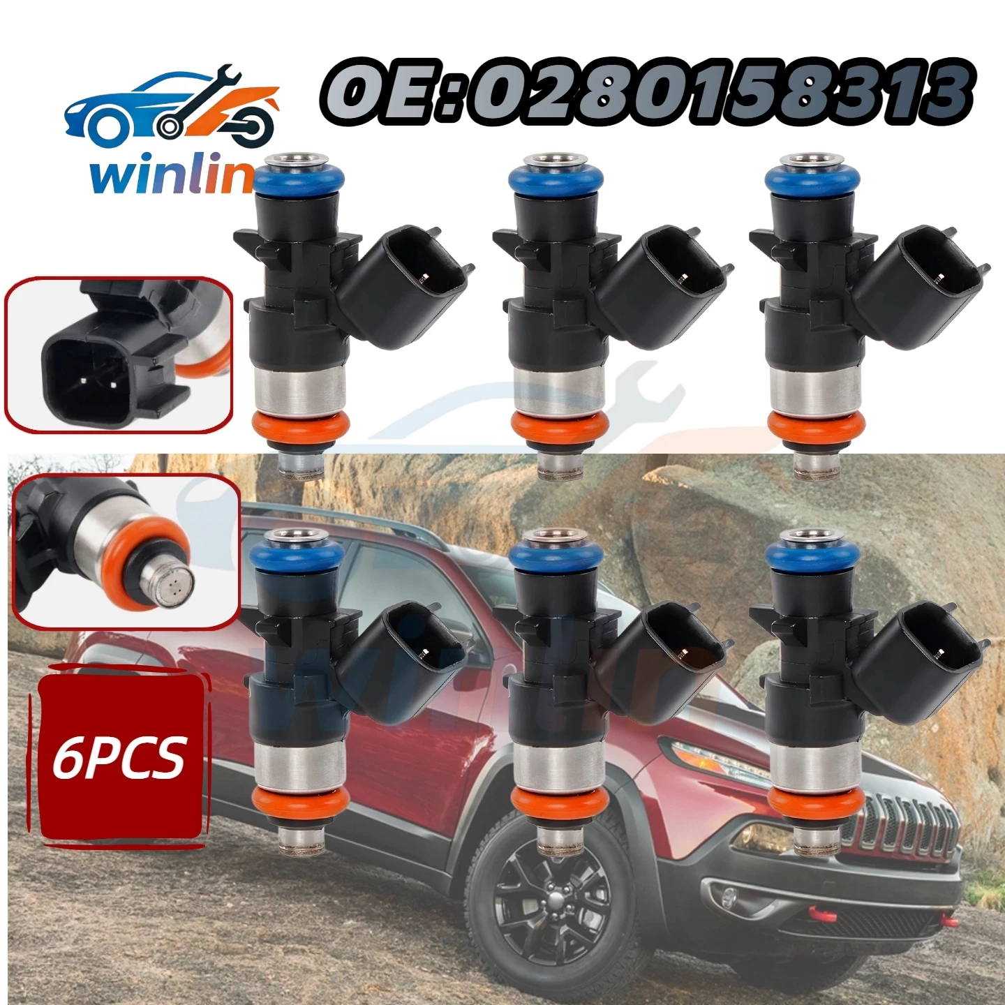 6Pcs Car Fuel Injector Replacement Kit 0280158233 5184085AC FJ1147 for Jeep for Dodge for Chrysler 3.6L Engine Auto Parts