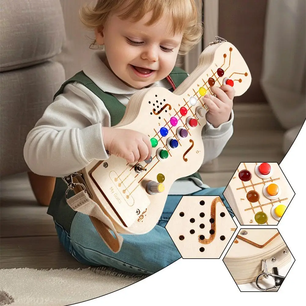 Wooden LED Switch Light Melody Sound And Light Early Education Electronic Guitar Children's Educational Toy