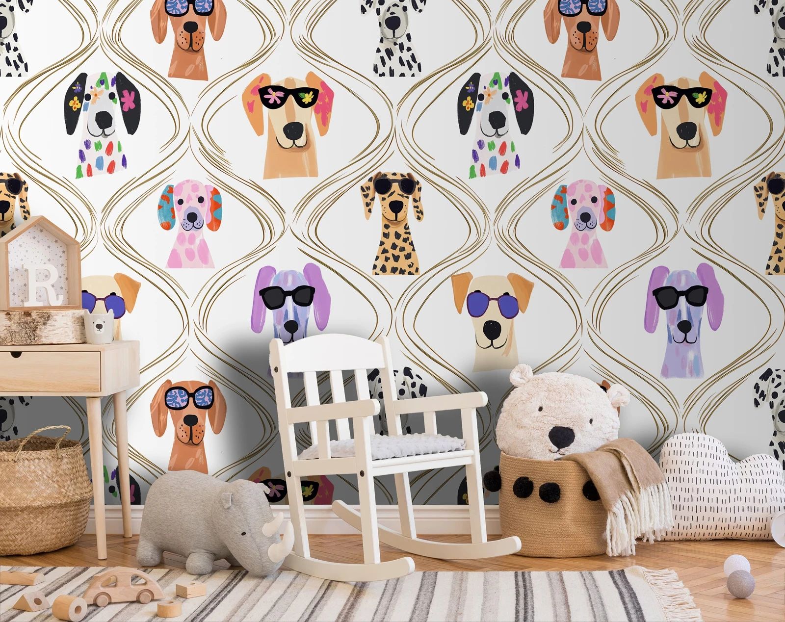 ورق حائط لصور الكلب المرح، ديكور منزلي فريد من نوعه، أوراق حائط غير منسوجة على شكل كلب ساحر غير منسوج لغرفة الأطفال، خالي من مادة PVC، مقاس مخصص