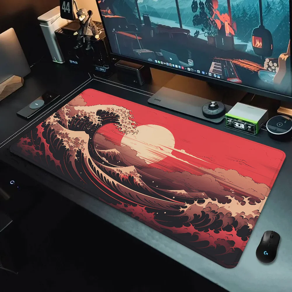 RED TIDAL WAVE GAMING MOUS PAD Computer Mouse Mats Pad on the Table Rubber Mat Gamer Keyboard Deskmat Mausepad Cute Desk Mat