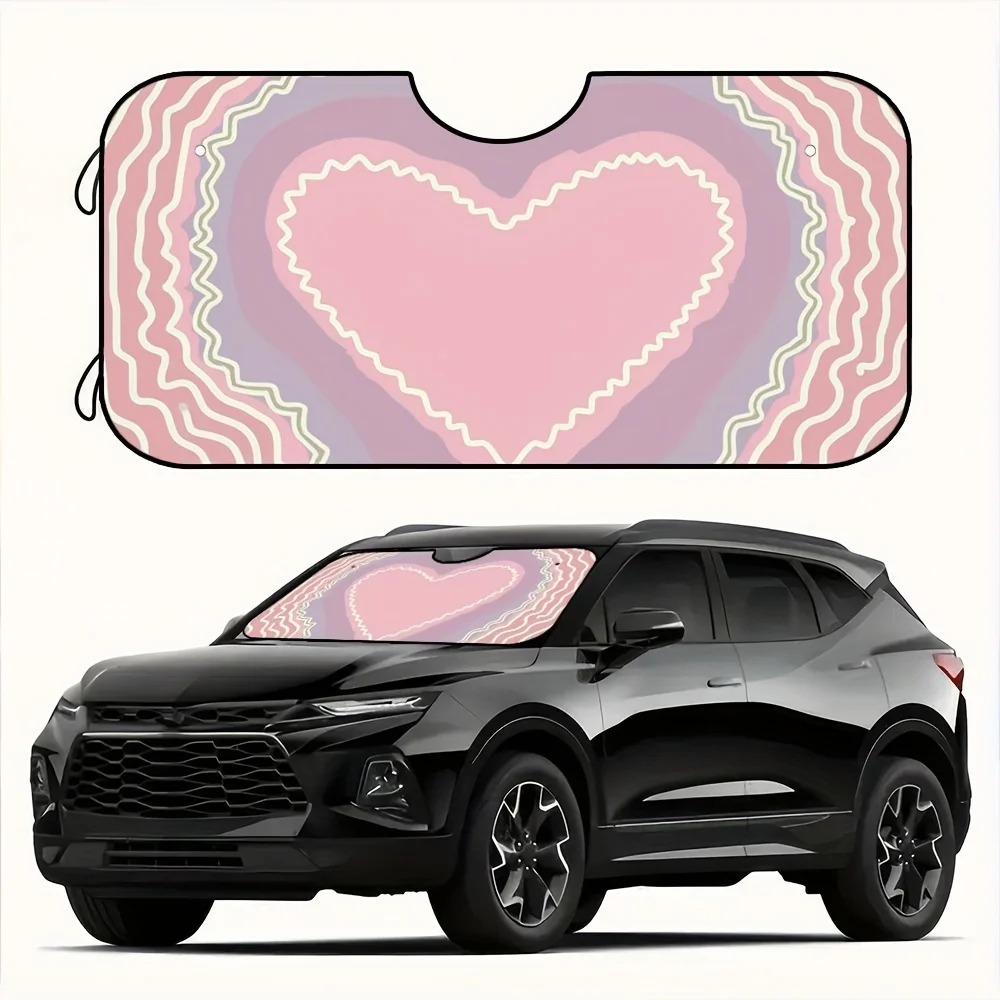 

1 шт. розовый складной козырек от солнца на лобовом стекле с сердечками - блокировка УФ-лучей, термостойкий полиэстеровый козырек для автомобилей, внедорожников, A