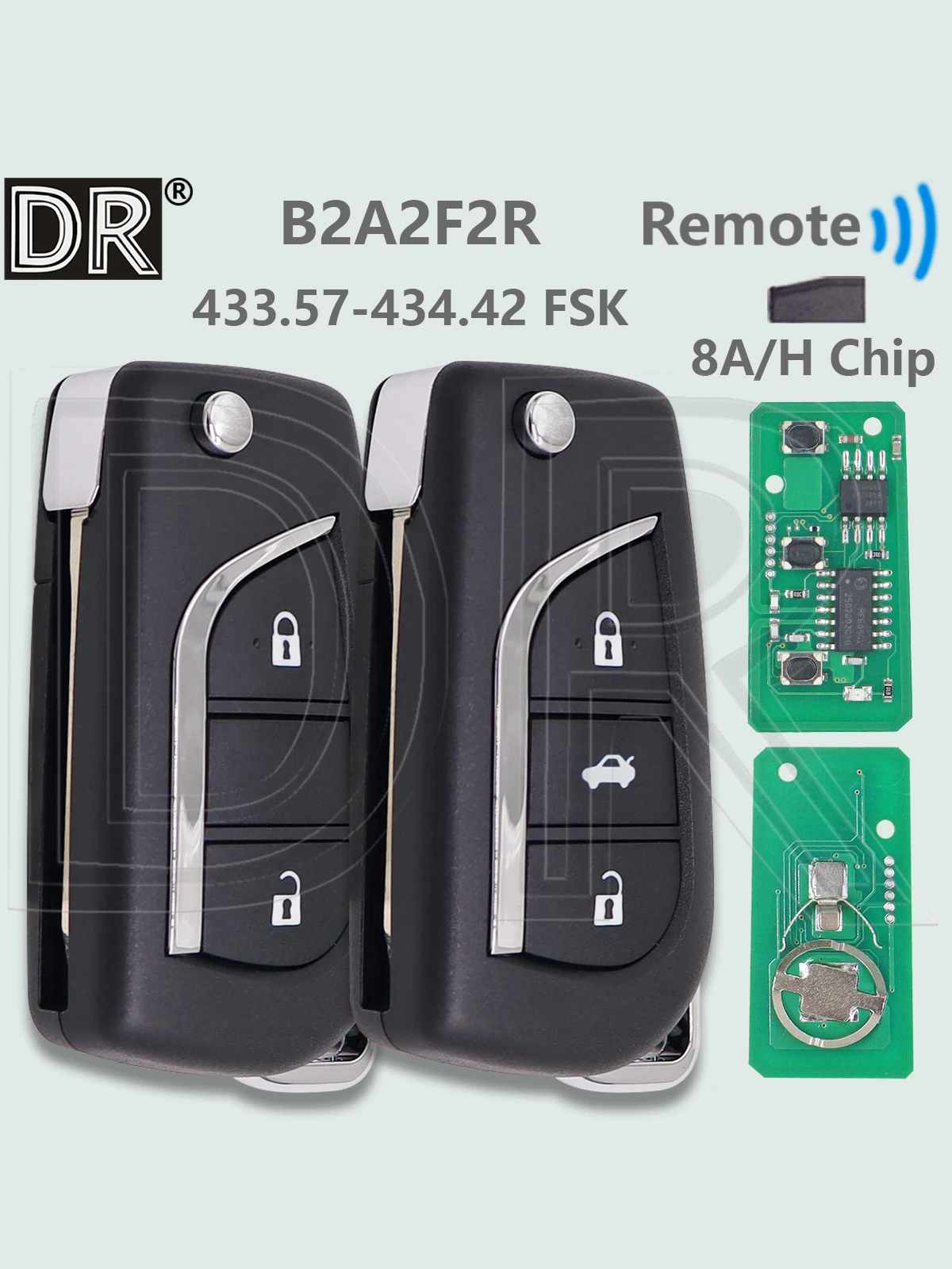 DR B2A2F2R 8A Chip 433.57-434.42 FSK Składany pilot samochodowy do Toyota Corolla Yaris Cross HV RAV4 2020 2021 2022 2023 2024 — 2