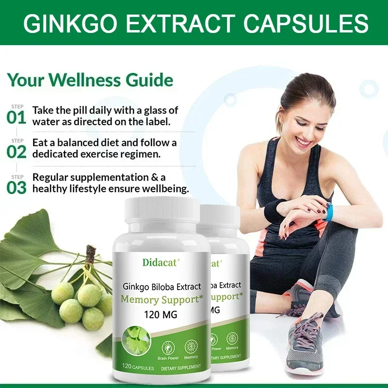 Ginkgo Biloba Extract Capsules - Promotes Brain Function and Memory, Attention, Antioxidant, Anti-Aging, Vegetarian