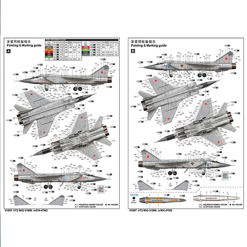 Trumpeter 01697 MiG-31BM w/KH-47M2 1/72 Militaire Gemonteerd Schaalmodel Kit DIY Speelgoed, Collectie Verjaardagscadeau