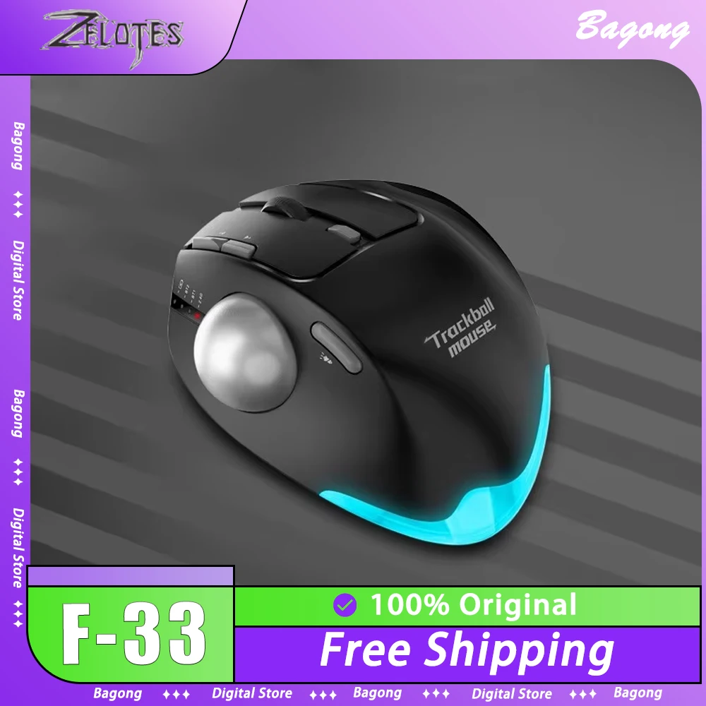 ZELOTES F-33 Trackball Mouse 3Mode Bluetooth Mouse For 2D/3D Major Graphic Designer Cross-Screen CAD Drawing PS Custom Mice Gift