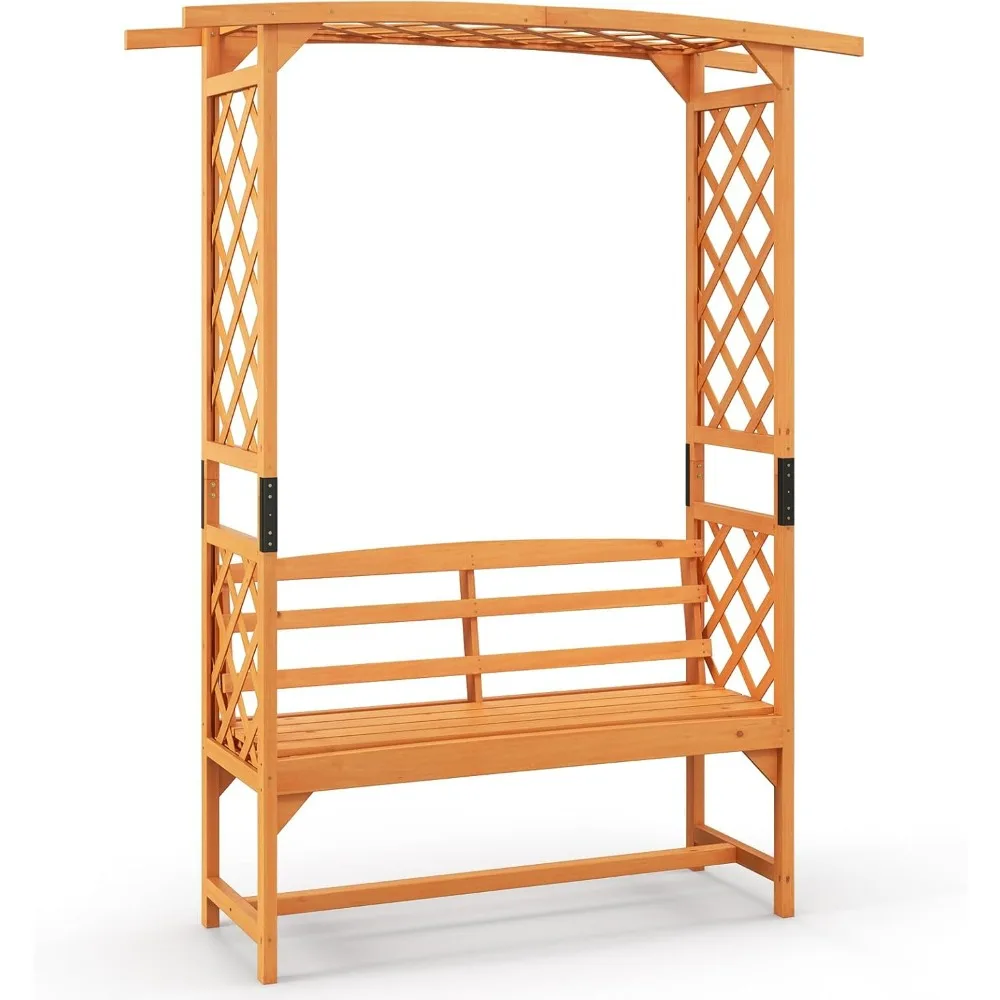 

Happygrill Patio Garden Arbor с скамейкой, решеткой садовой арки с пиглой и боковыми решетками для вьющихся растений, лоз, виноград, 2-морские