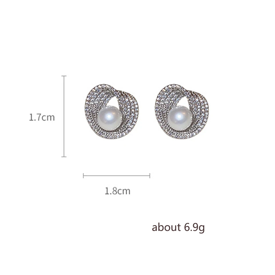 ZAKOL Luxury AAA Zircon Round Pearl Earrings for Women Irregular Stud Earring Temperament Wedding Party Jewelry image 6
