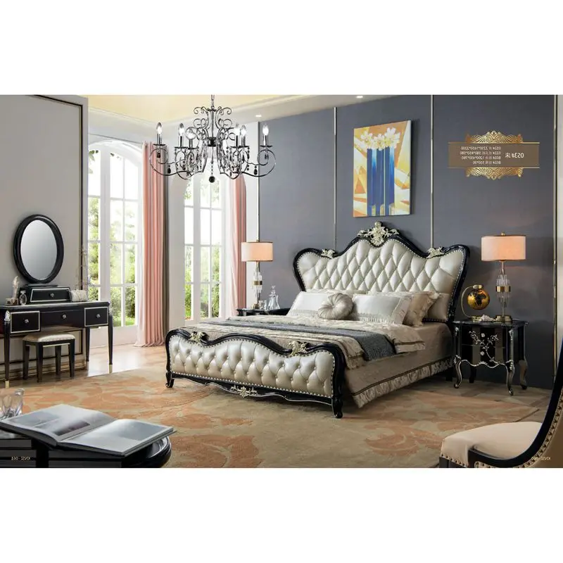 #$Premium French Retro Rococo Style King Size Platform Bed Frame,Elegant Hotel & Luxury Home Furniture Solid Wood Structure