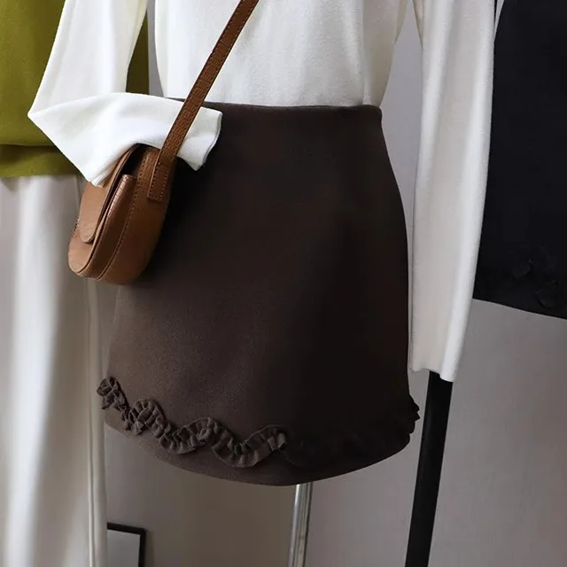 

ay Woolen Skirt Women's High Waist A-Line Anti-Light f Body Skirt Spring Autumn Winter Faion Ele Sle