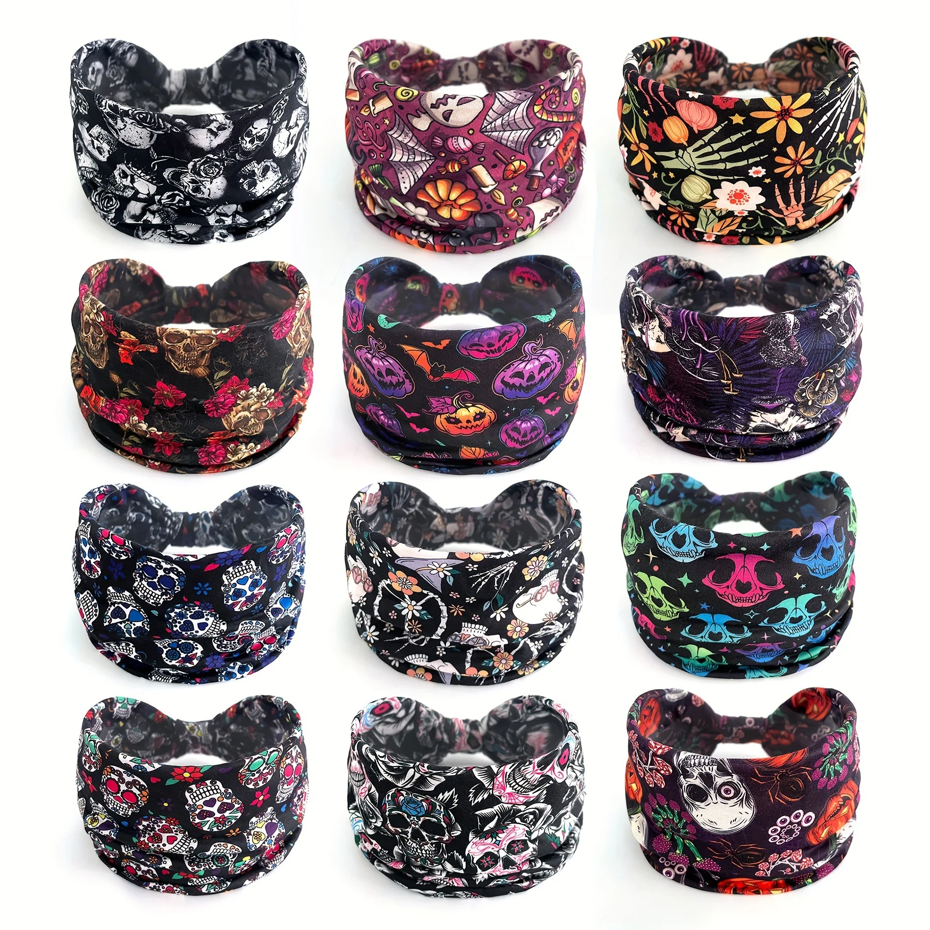 

2024 Spring Printed Headband Women Elastic Headscarf Perfect South American European Halloween Pumpkin Skull Headband Christmas