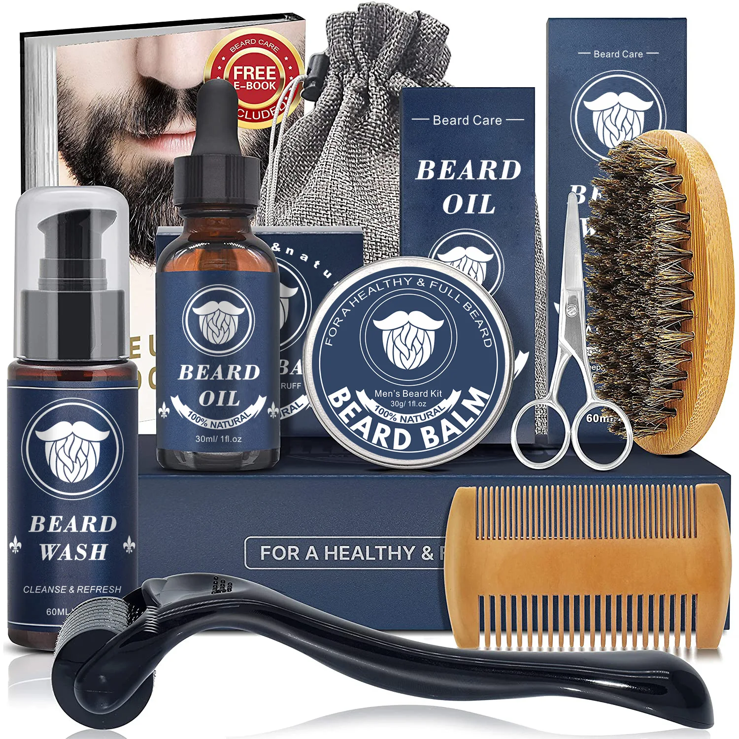 

9Pcs/Sets Beard Growth Kit For Men Hair Enhancer Thicker Mustache Grooming Beard Care Oil Moisturizer Wax Balm With Comb Scissor