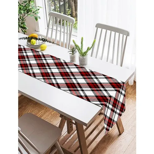 Realhomes Red Black Cross Plaid Pattern Decorative Suede Runner