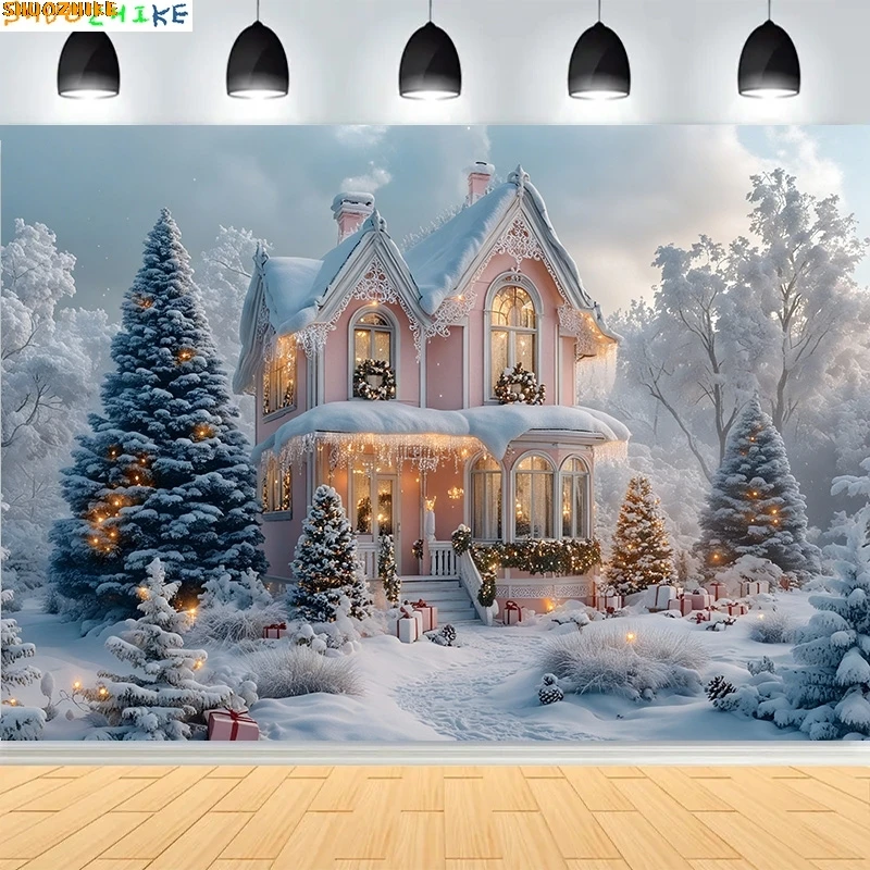 

Festive Christmas Room Fireplace Photography Backdrops Winter New Year Holidays Party Xmas Tree Window Photo Background BR-16