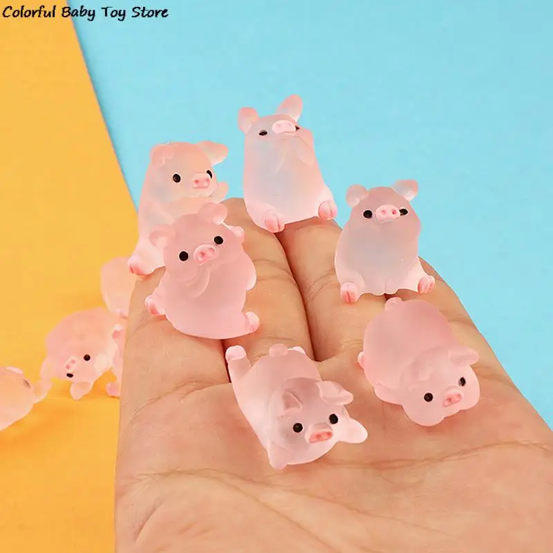 6Pcs Kawaii Mini Resin Cartoon Pig Miniatures Terrarium Figurines DIY Handmade Scrapbook Crafts Home Decoration Accessories