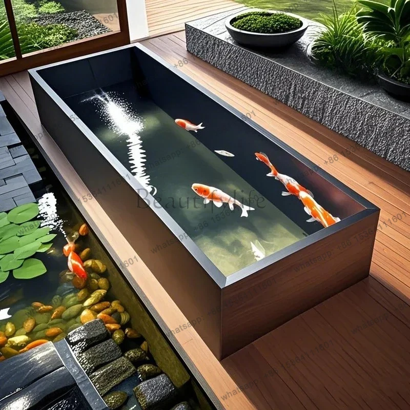 Balcony fish pond stone rock slab outdoor fish tank koi  box courtyard floor-to-ceiling  tank turtle tank