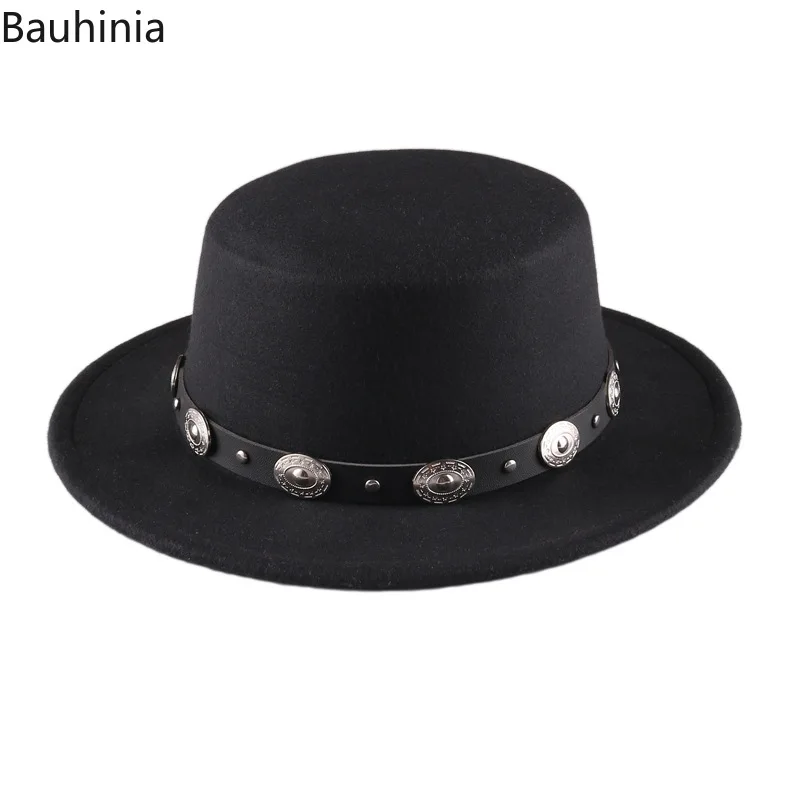 Panama Vintage czarny kapelusz Fedora z szerokim rondem męski płaski top wełniany czapka jazzowa eleganckie damskie kapelusze dla dżentelmenów hazardzistów