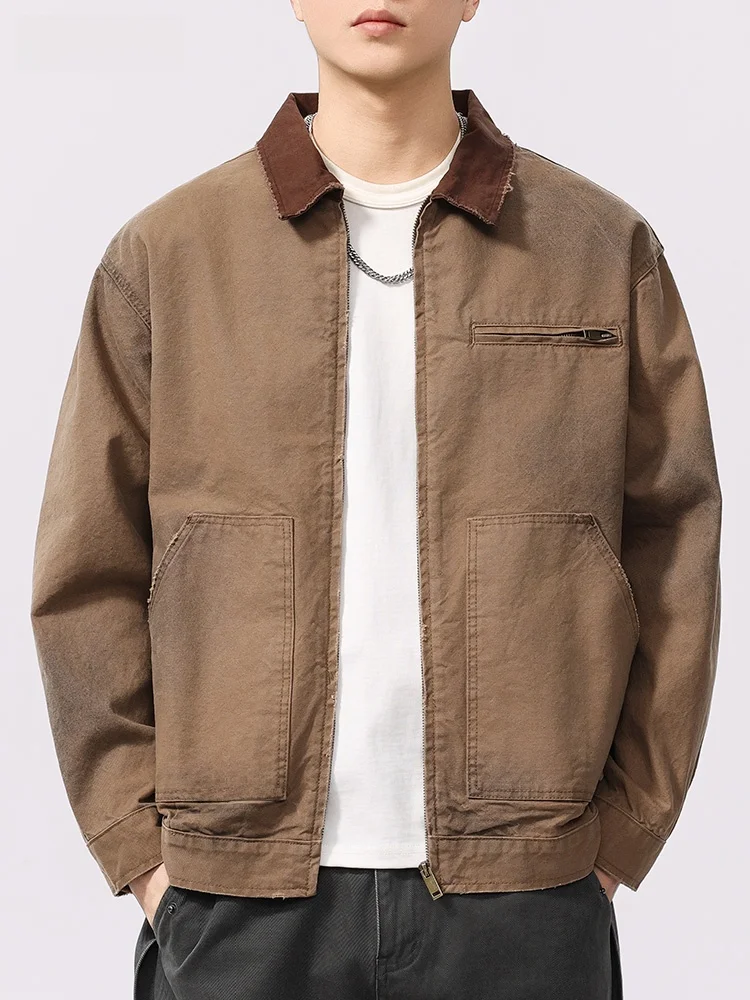 

Американская рабочая одежда в стиле ретро Jaet, свободная повседневная верхняя одежда, весенний сезон, мужская модная брендовая одежда цвета хаки, рабочая одежда Jaet Long Sve на молнии...