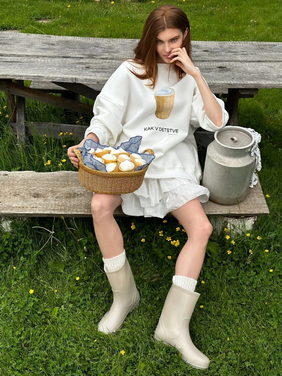 Mujer Otoño Invierno nuevo estampado cálido pulóver suelto cuello redondo de gran tamaño cómodo Casual Chic sudadera