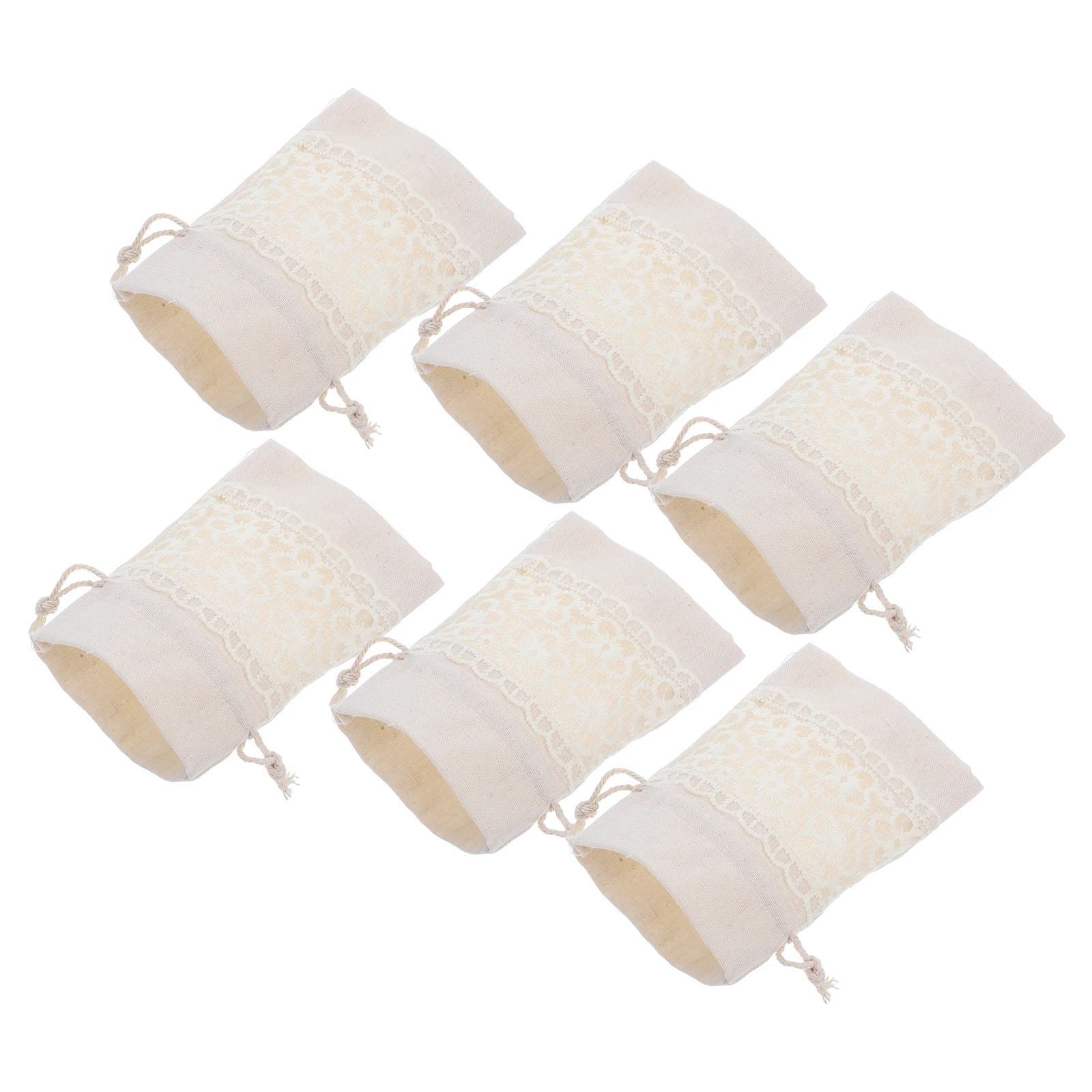

6 Pcs Canvas Drawstring Bags 14x10cm Lace Embroidery Mini Gift Sachets y Empty Pouch Craft Storage Kids Present Bag