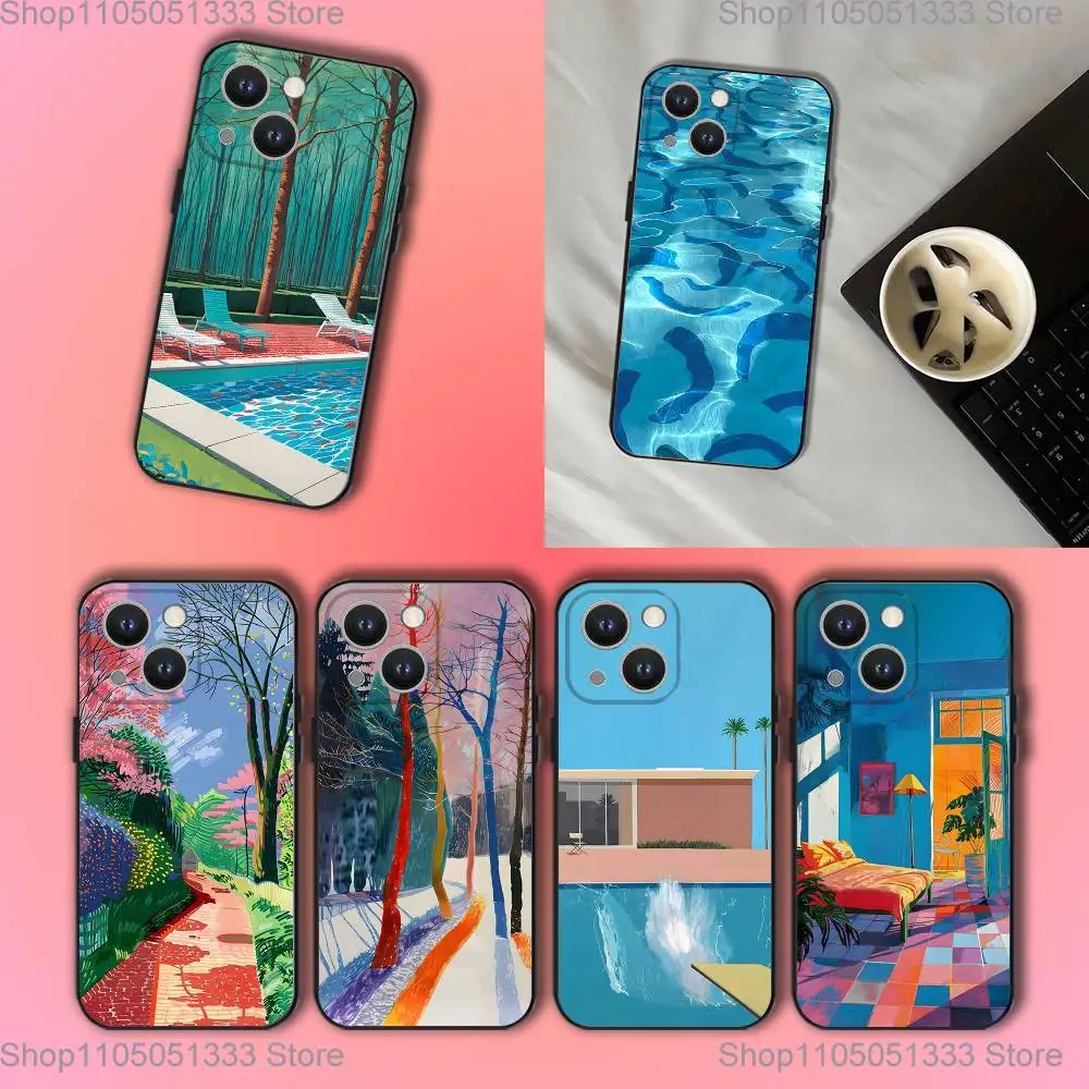

David Hockney Art Phone Case For iPhone 17,16,15,14,13,12,11,Pro,XS,Max,XR,Plus,E,SE4,Mini Black Soft Cover