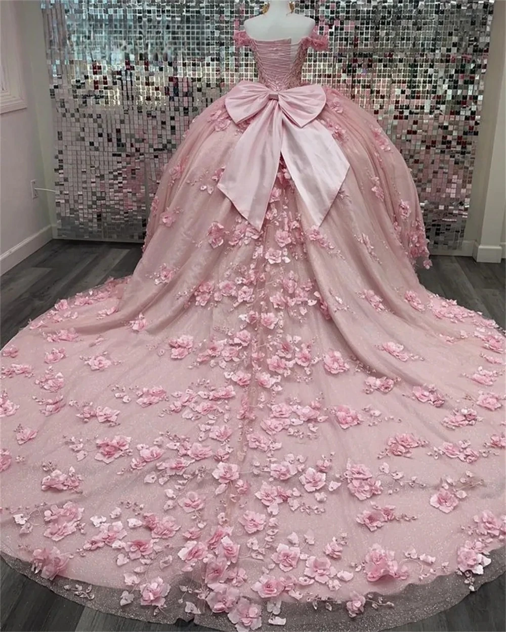 Robes de Quinceanera de princesse roses, robe de Rhpersonnalisée, hors de l'initiative, perles florales douces, 16 robes, 15 ans