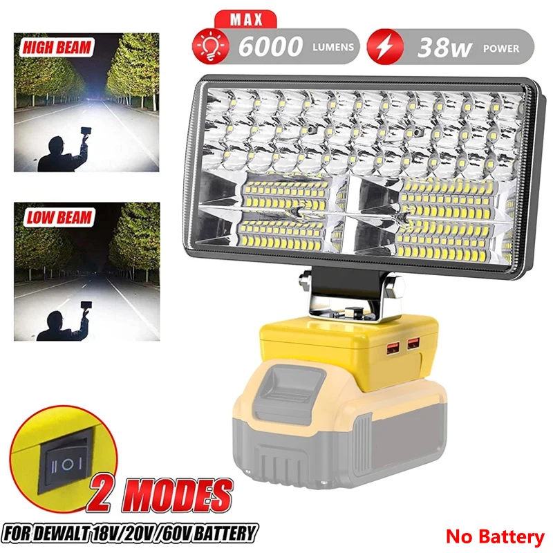 18W 34LED 5400Lumens Work Light Flashlight for Dewalt 18V 20V Lithium Battery Portable Lantern Tool Lamp Low Voltage Protection