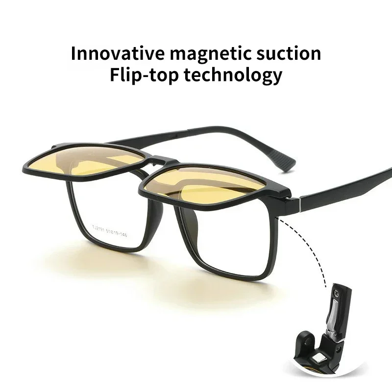 CLLOIO Flip-up Magnetic Clip-on Prescription Glasses Men Women TR90 Polarised Myopia Sunglasses Night Vision Reading Glasses