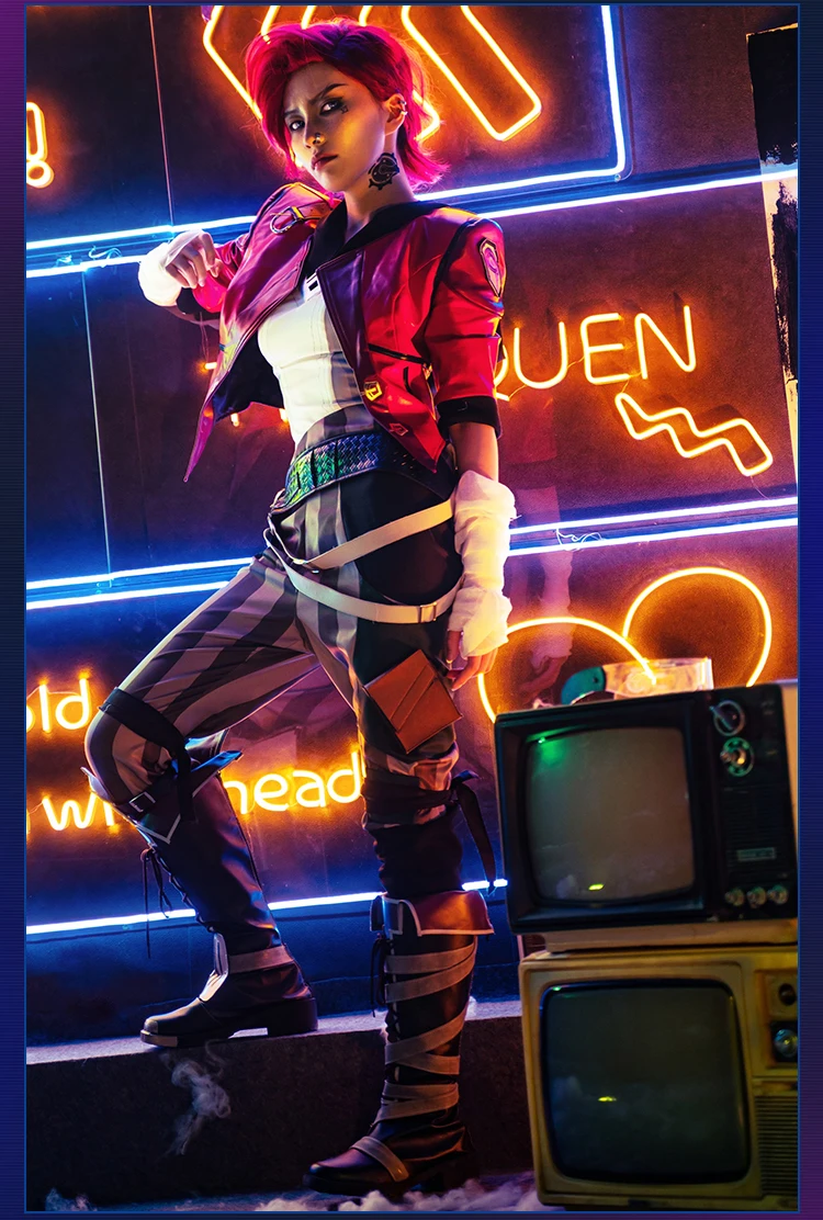 جديد Mooyiyi cos Vi أزياء تنكرية للهالوين وعيد الميلاد لعب الأدوار والحفلات المعرض الهزلي لعبة Anim LOL The Piltover Enforcer