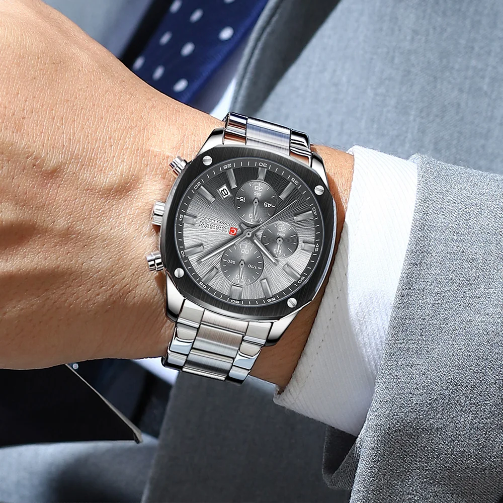 CURREN 8490 Top Brand Chronograph Watch for Men Stainless Steel Band Quartz Clock with Luminous Pointers Wristwatch 2026 Hands