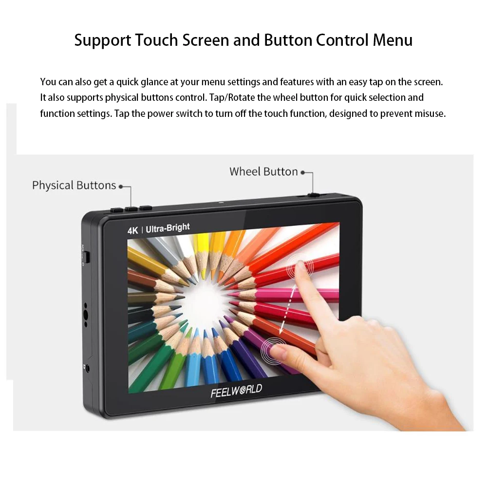 FEELWORLD Portable Monitor HDMI LUT7 pro 7 Inch 2200nits 3D LUT DSLR Director AC Monitor F970 External Power