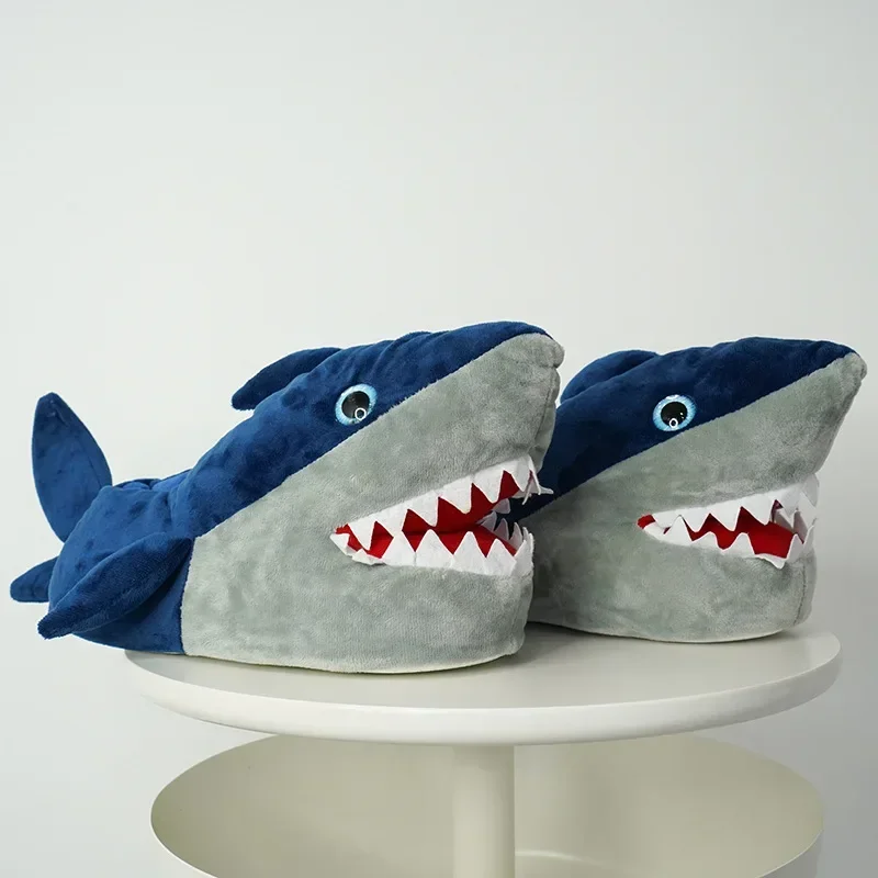 Cute Cartoon Shark Plush Slippers for Men Women, Soft Animal Funny Home Indoor Winter Warm Floor Shoes