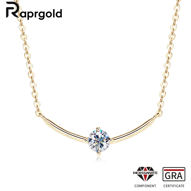 

RAPRGOLD Round Cut D VVS1 Moissanite Pendant Necklace for Women 925 Sterling Silver Chain with GRA Certificate Wedding Jewelry