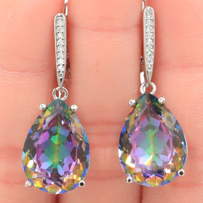 Buy 5 Get 1 Free 35x13mm Raspberry Rhodolite Garnet Peridot Pink Kunzite Tanzanite Fire Rainbow Mystic Topaz CZ Silver Earrings