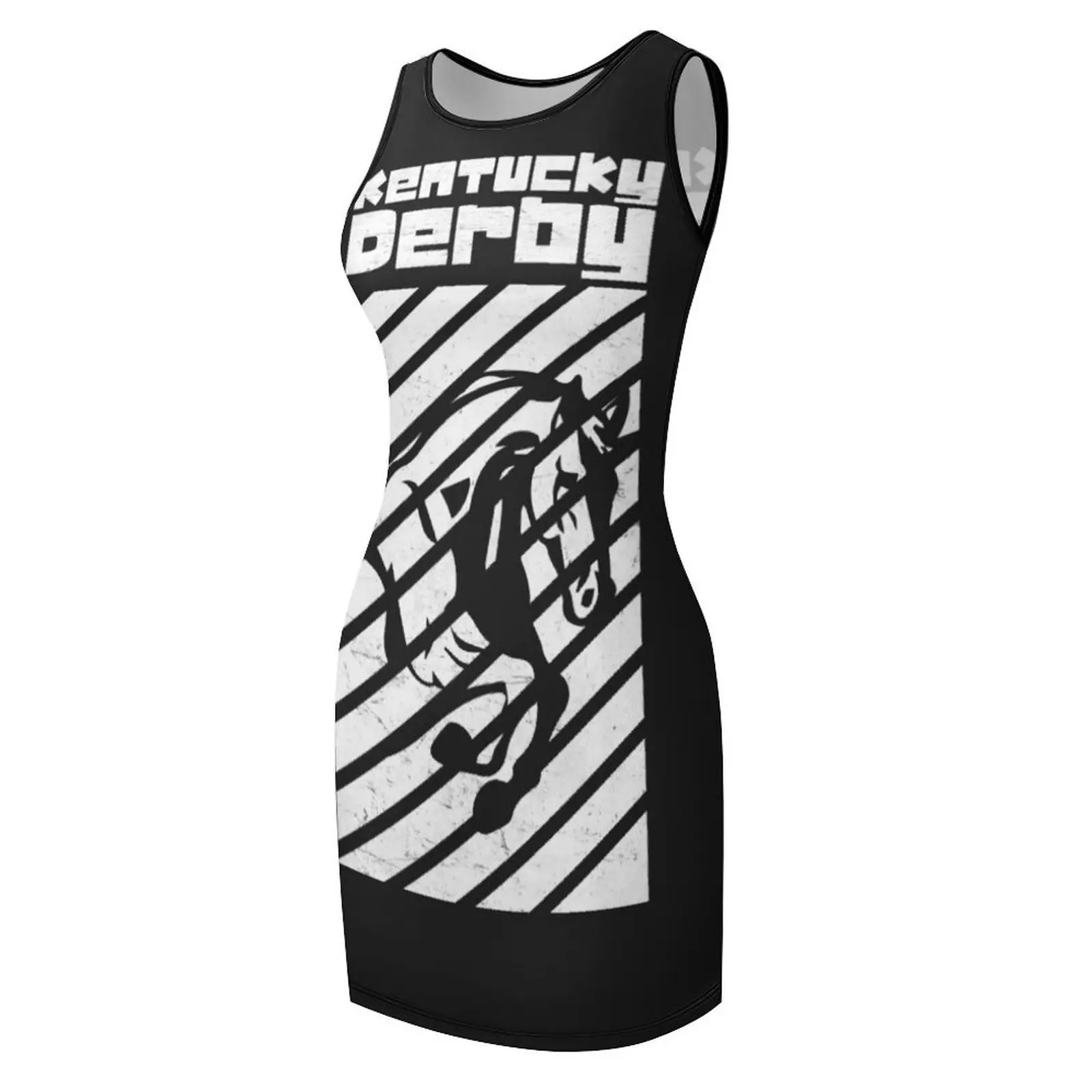 كنتاكي ديربي تي شيرت أسود بدون أكمام فستان صيفي نسائي أنيق وفضفاض بدلة نسائية صيفية